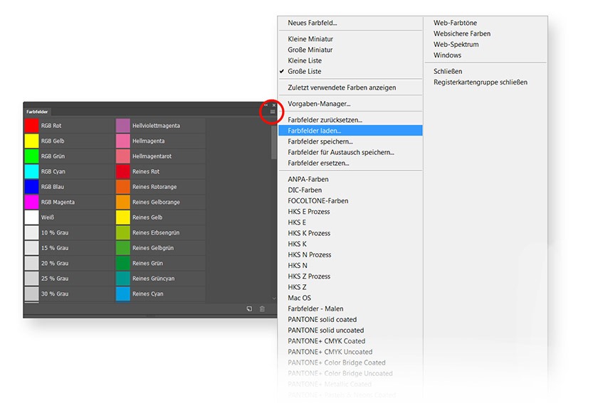 farbpalette in photoshop installieren