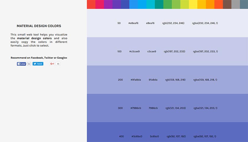 Material Design colors overview