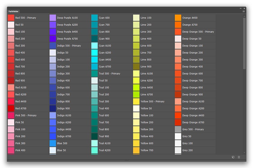 material design farbpalette in photoshop