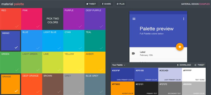 Material Design Farben Palette